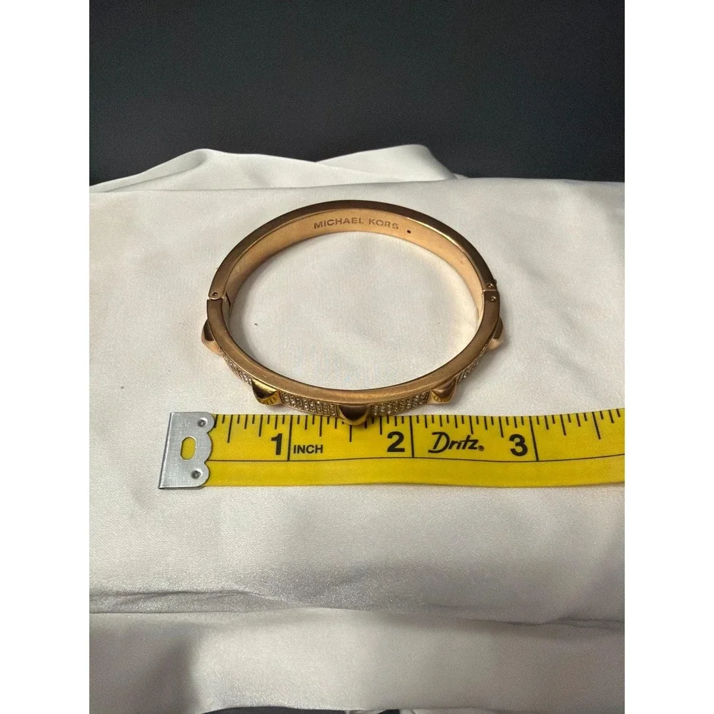 Michael Kors Rose Gold Tone Pave Crystal Pyramid Stud Hinged Bangle Bracelet